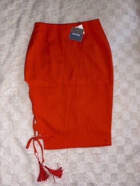 Women’s Missguided Orange Lace-up Midi Skirt with Tassel Detail • Size 6